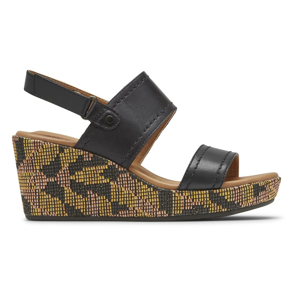 Rockport Cobb Hill Erika 2-Band Slingback - Womens Wedges Sandals - Black - NZ (MEH-492513)